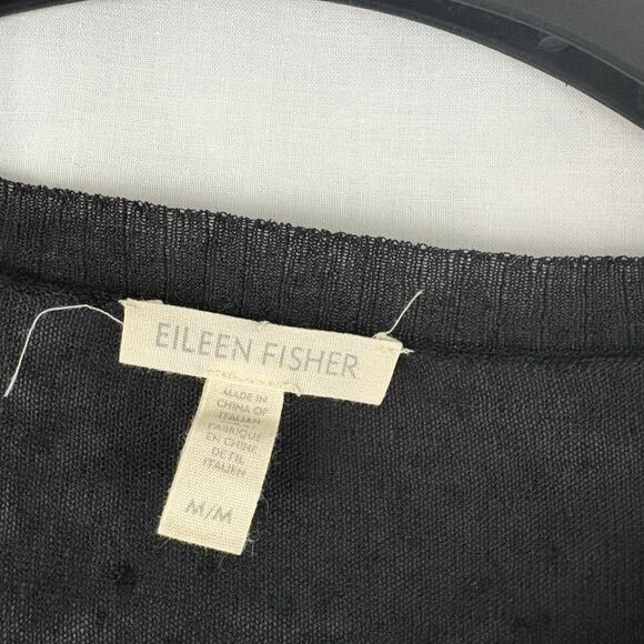 Eileen Fisher Organic Linen Blend  Sweater Black White Stripe size Medium - Picture 5 of 5